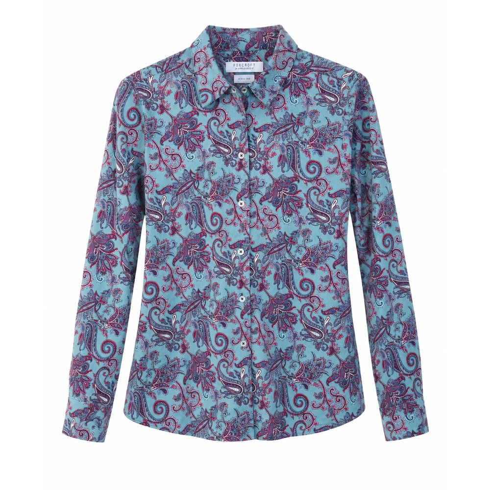 Foxcroft for Appleseed's Women's Paisley Button Down Blouse Size 10